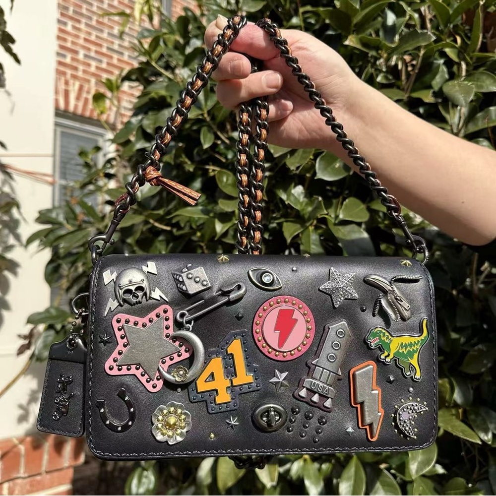 Coach Black Crossbody Bag with Multicolor Studded Patches (Price Firm)